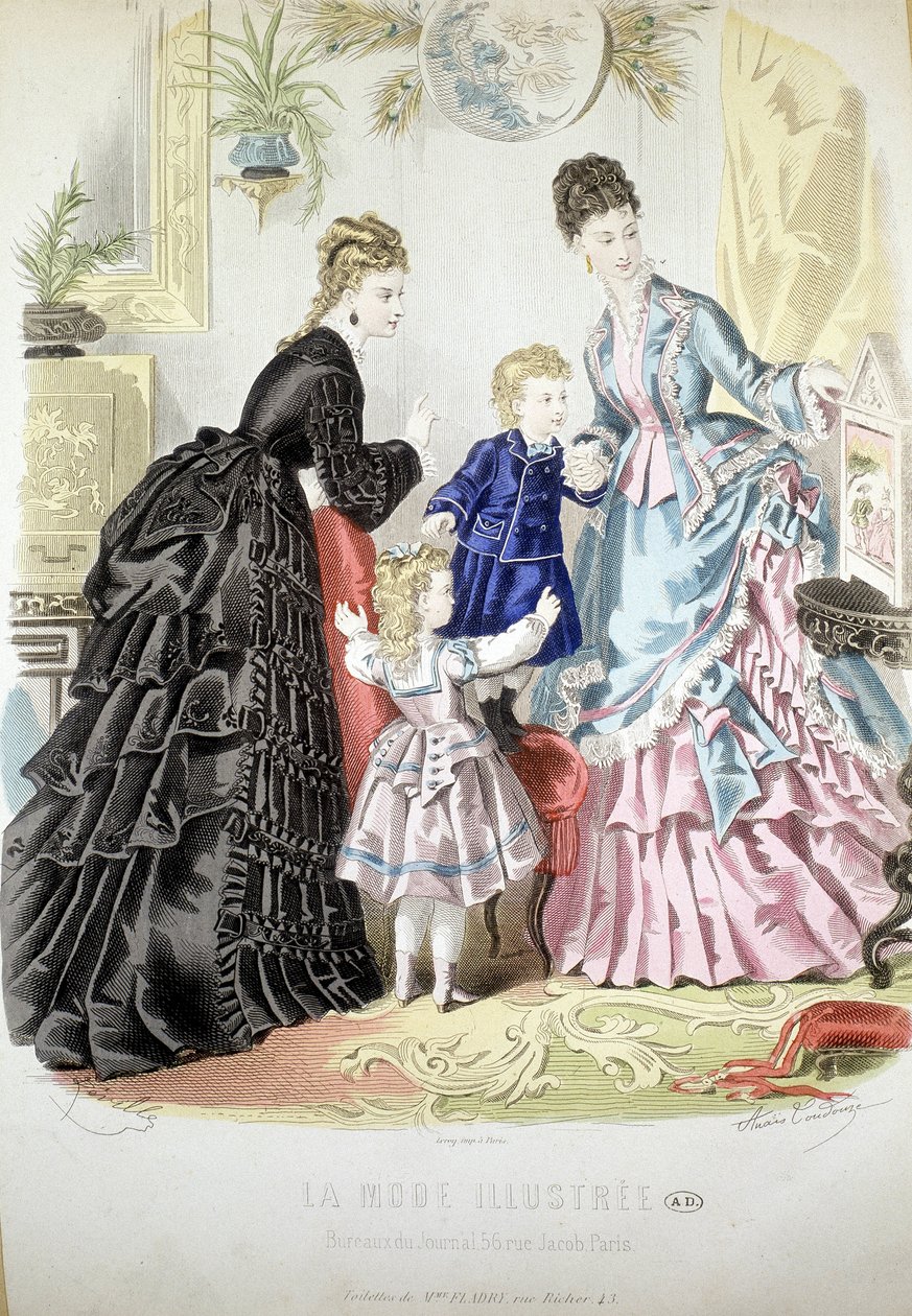 2 kvinnor och 2 barn: Mode - i "" Illustrated Fashion Album""" av French School
