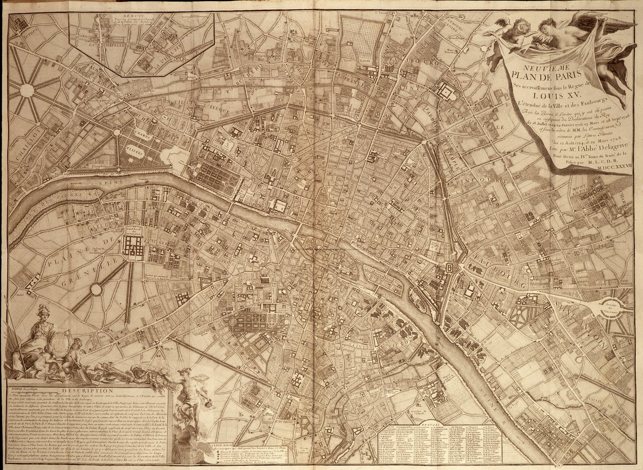 9:e planen för Paris under Ludvig XV - i "Continuation du traite de la police". av French School
