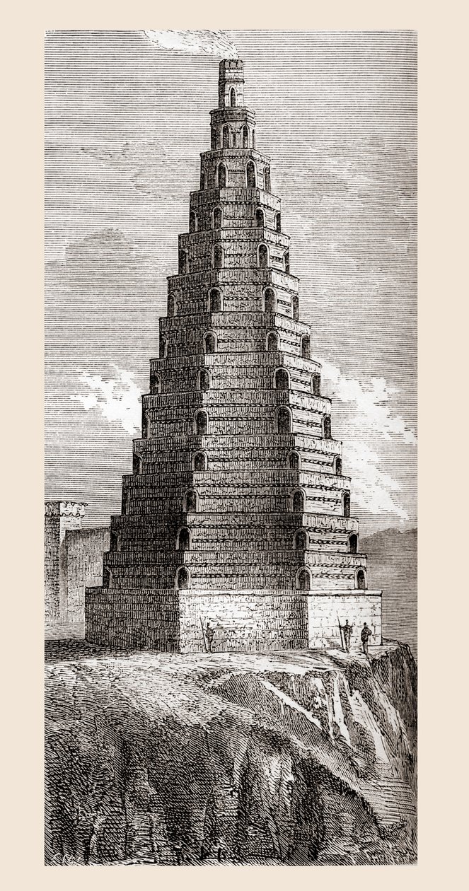 En 1800-talsskildring av Ordningstornet, förstört 1644, Boulogne-sur-Mer, Frankrike, från 