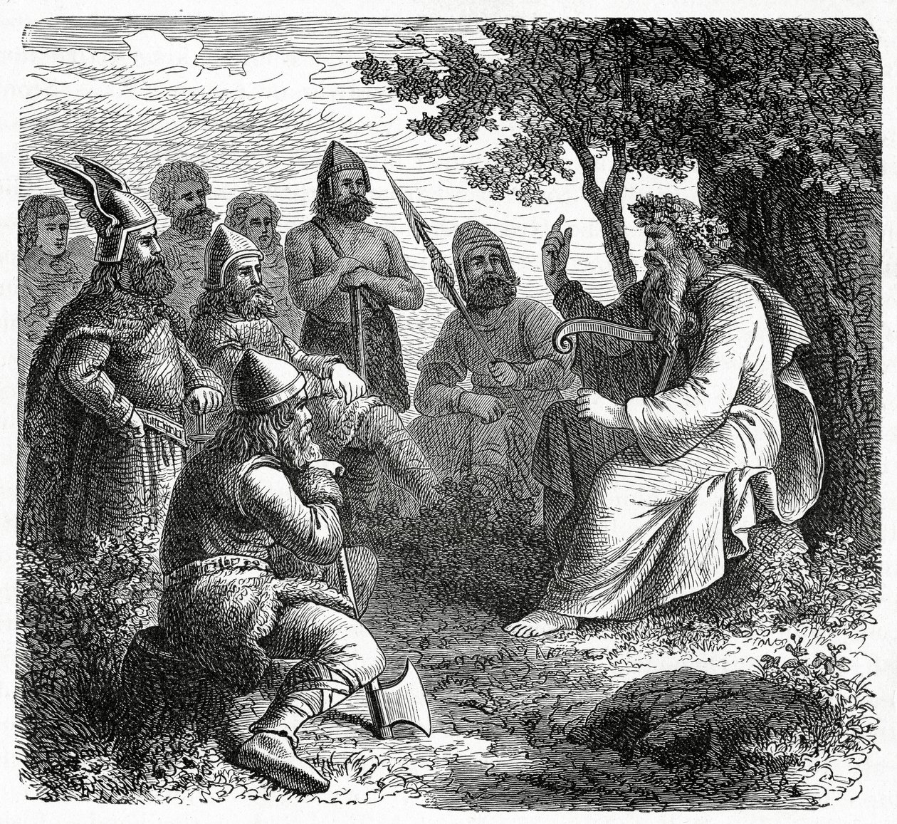 A Bard reciterar till nordmän, ca 1882 (trästick) av French School