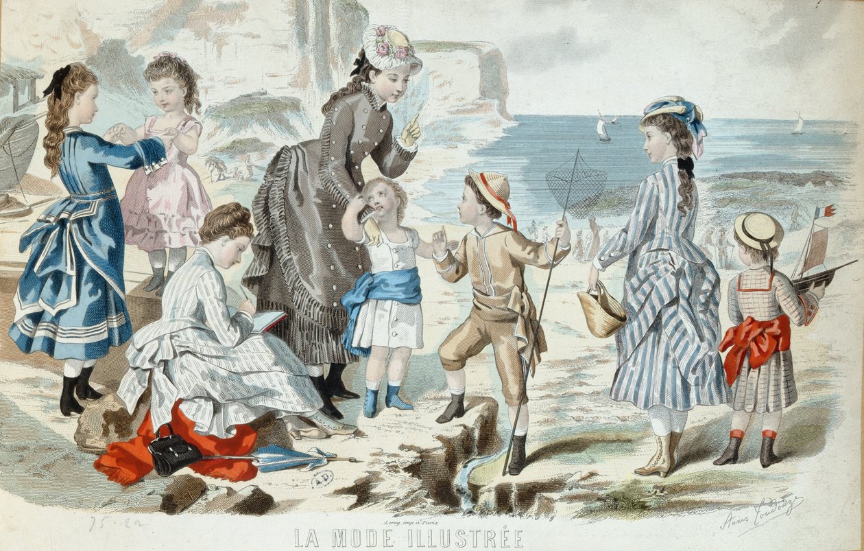 En strand i Normandie, 1875 (färggravyr) av French School