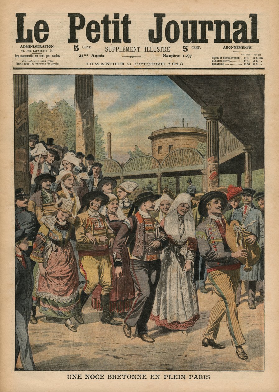 Ett bretonskt bröllop mitt i Paris, illustration från Le Petit Journal, bilaga illustre, 2 oktober 1910 av French School