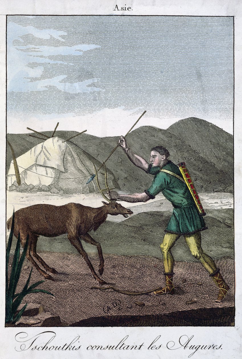 En Chukchi-shaman som konsulterar oraklet, 1811 av French School
