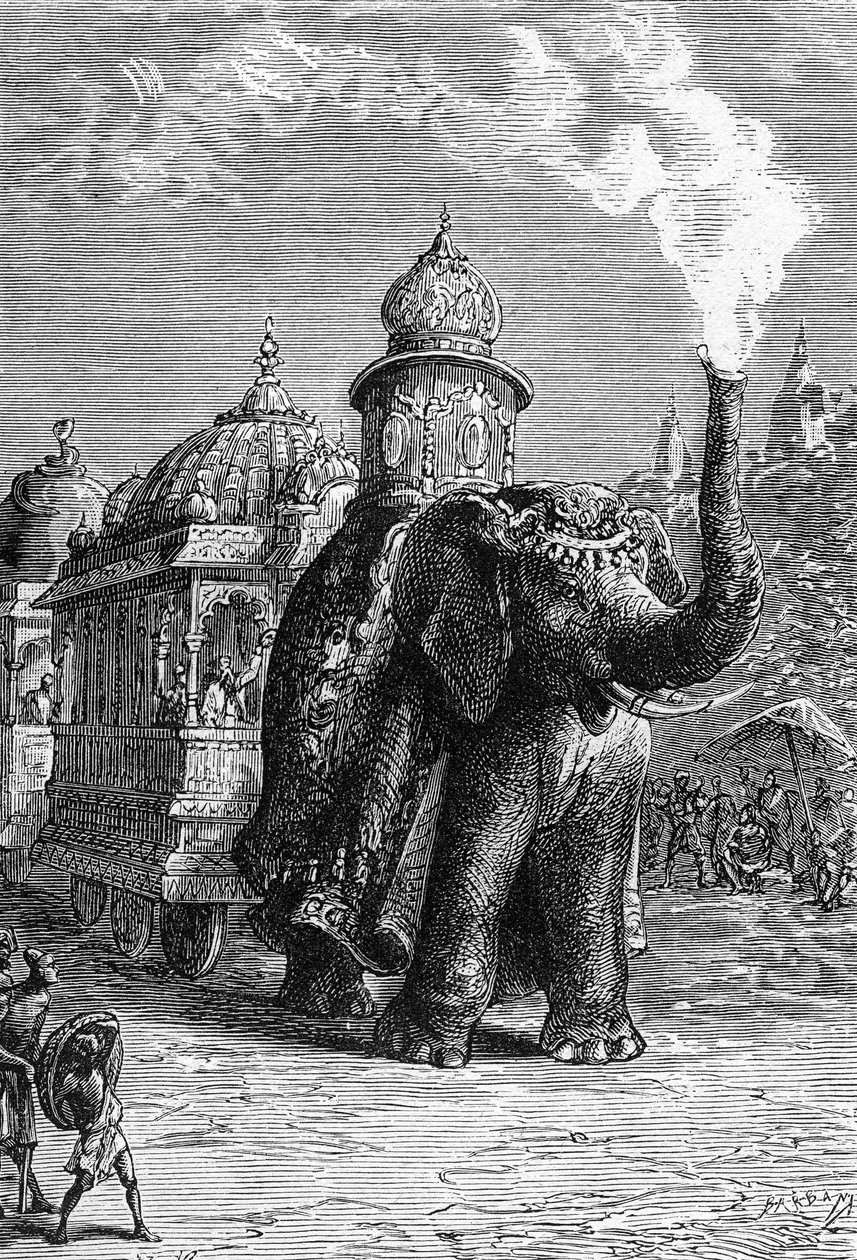 Ett fantastiskt tåg, ur "The Steam House" av Jules Verne av French School