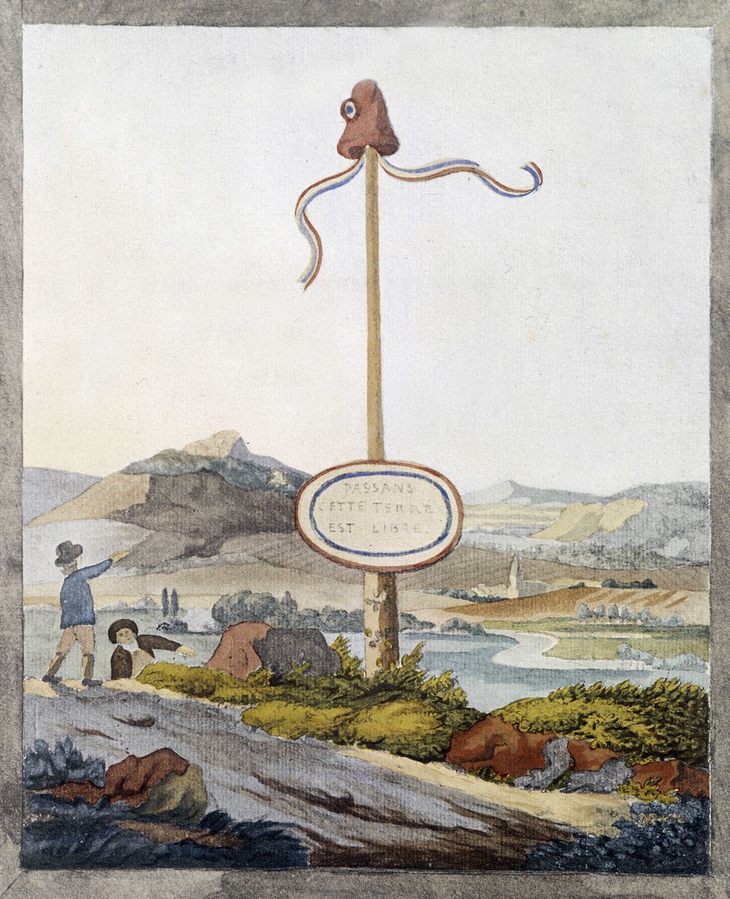 En fransk gräns vid tiden för revolutionen 1789: "Passagerare, detta land är fritt"" av French School