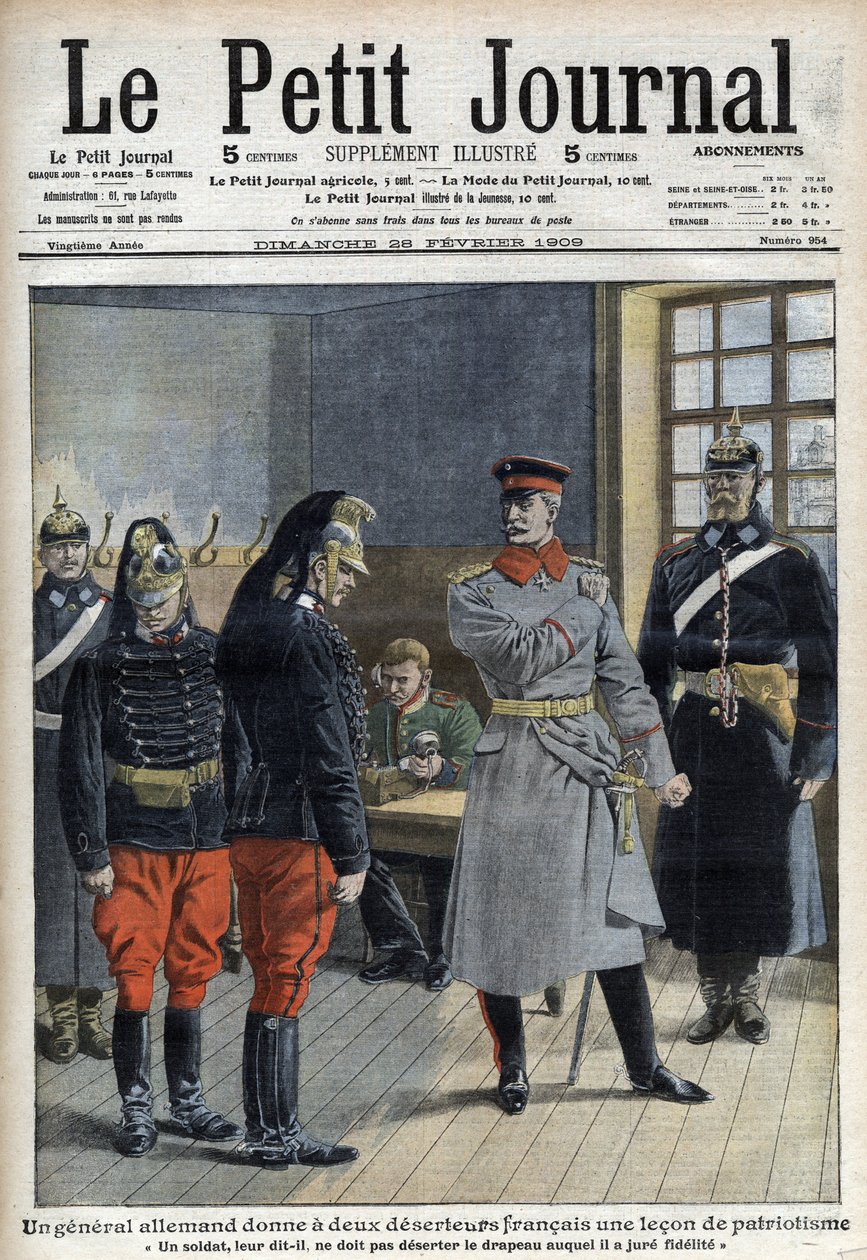 En tysk general ger två franska desertörer (drakar från ett gränsregemente) en lektion om patriotism av French School