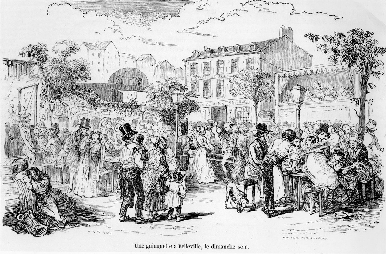 En guinguette i Belleville på söndagskvällen, från Tableau de Paris av Edmond Auguste Texier, Paris, 1852 av French School