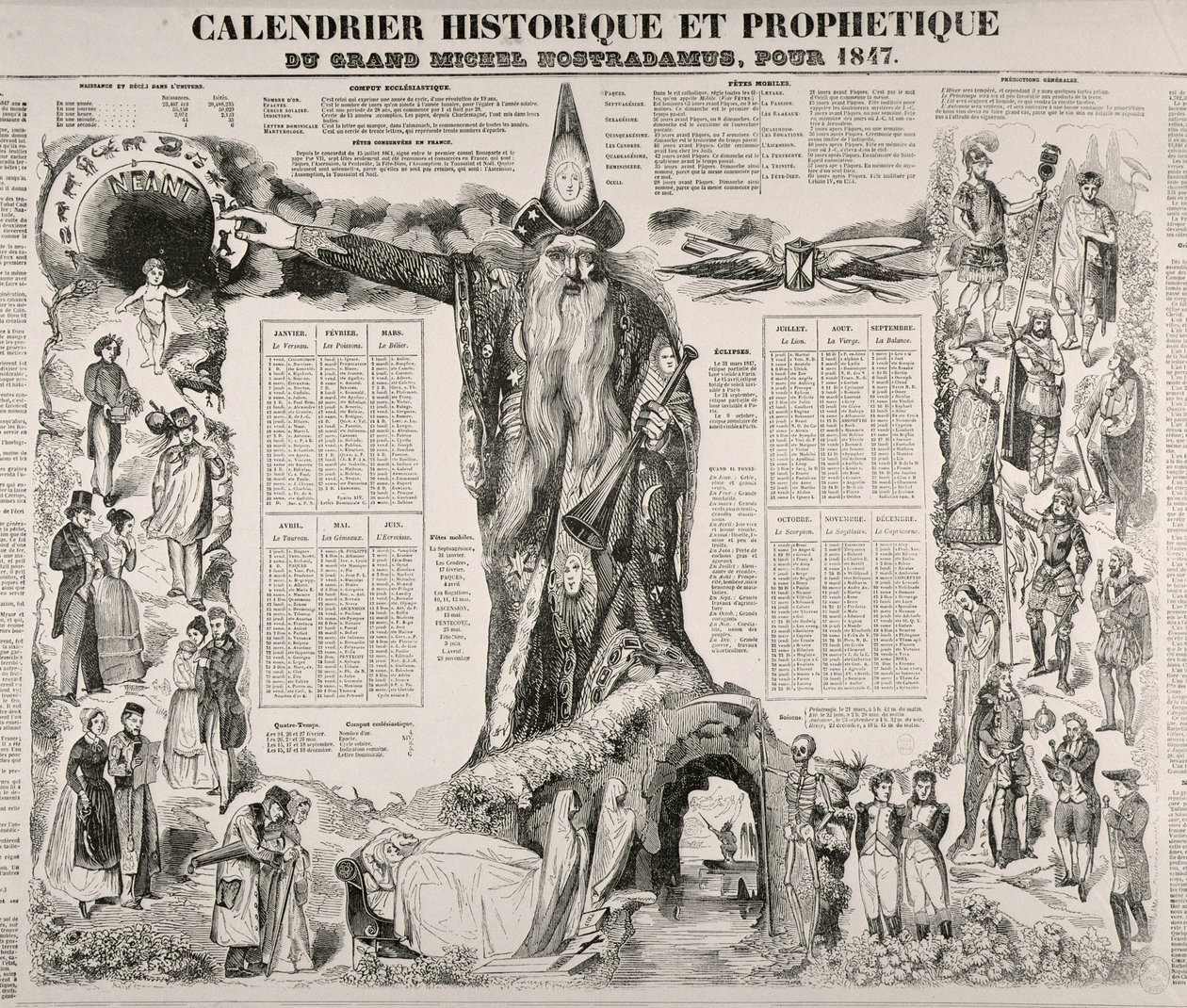 En historisk och profetisk kalender av Michel Nostradame (Nostradamus) (1503-66) 1847 av French School