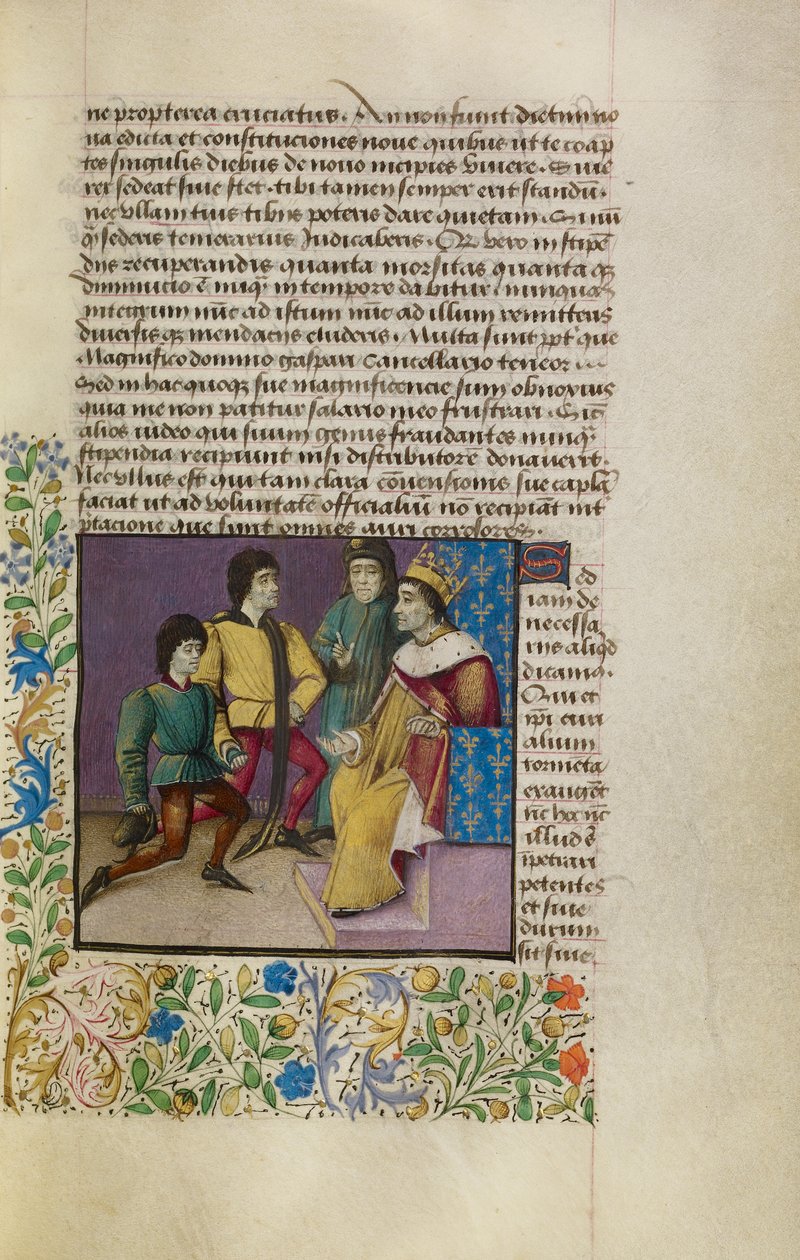 A King at Court, c.1460-70 (tempera, bladguld, färg och bläck på pergament) av French School