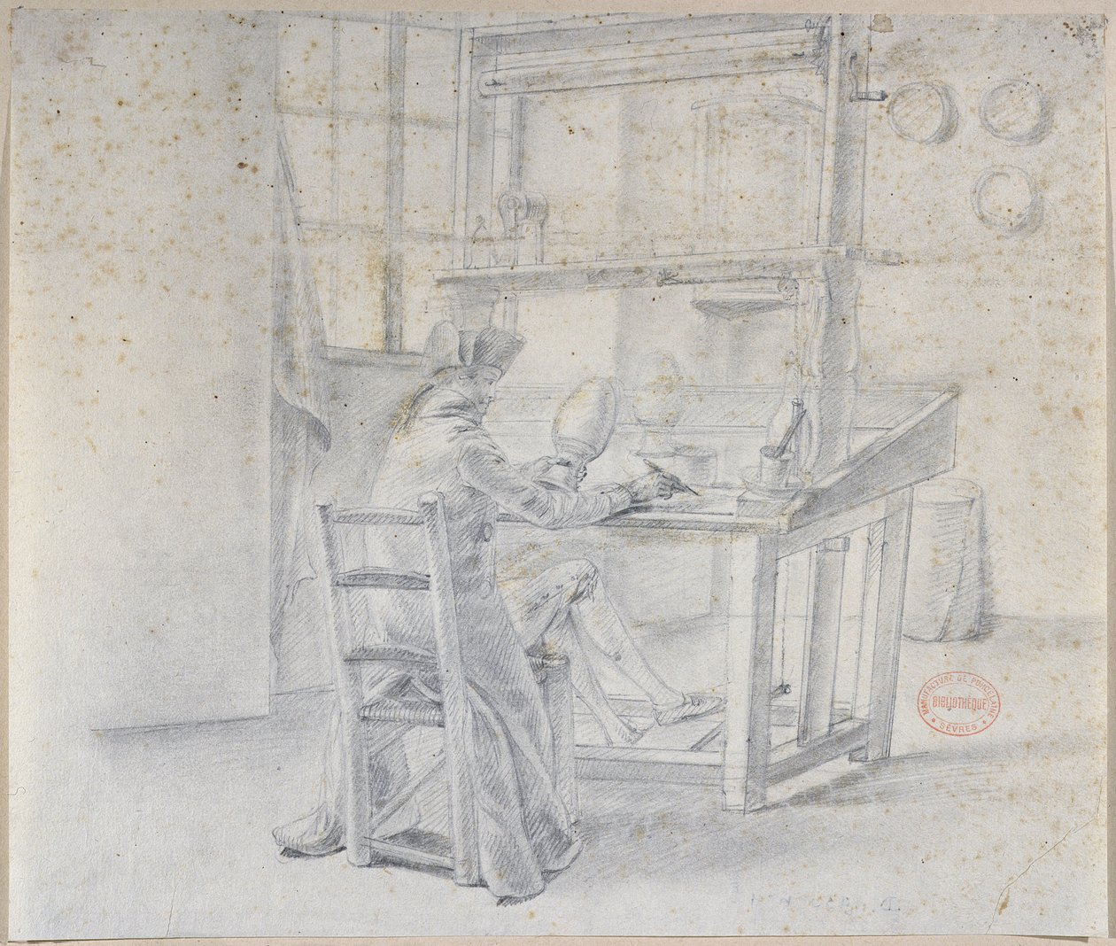 En porslinsmålare vid Sevres-fabriken, c.1780 av French School