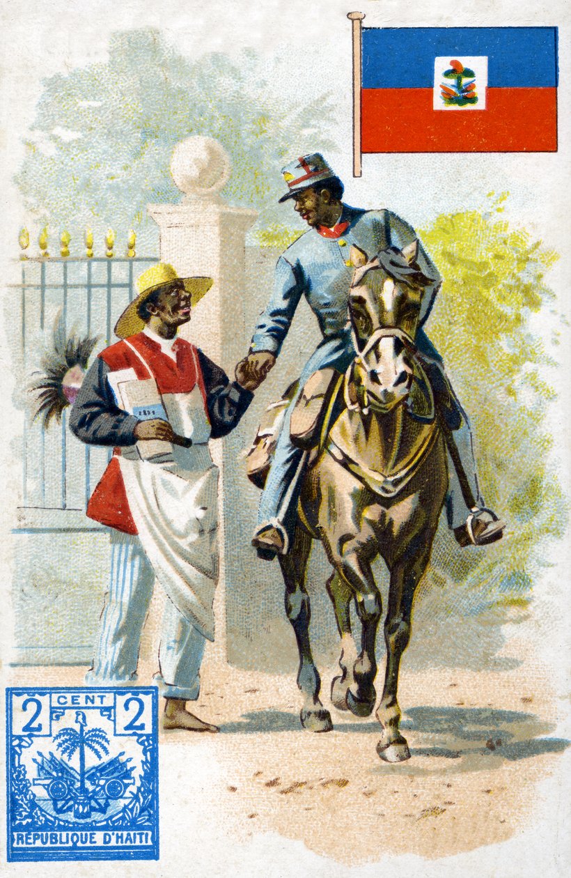 En brevbärare som levererar post i Haiti, sent 1800-tal av French School