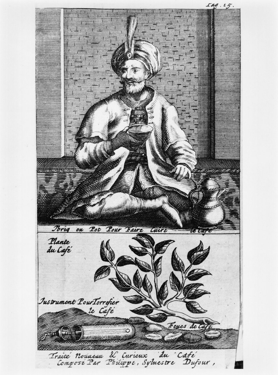 A Pot for Making Coffee, illustration från New and Curious Treatise on Coffee, Tea and Chocolate av Philippe Sylvestre Dufour, La Haye, publicerad 1693 av French School