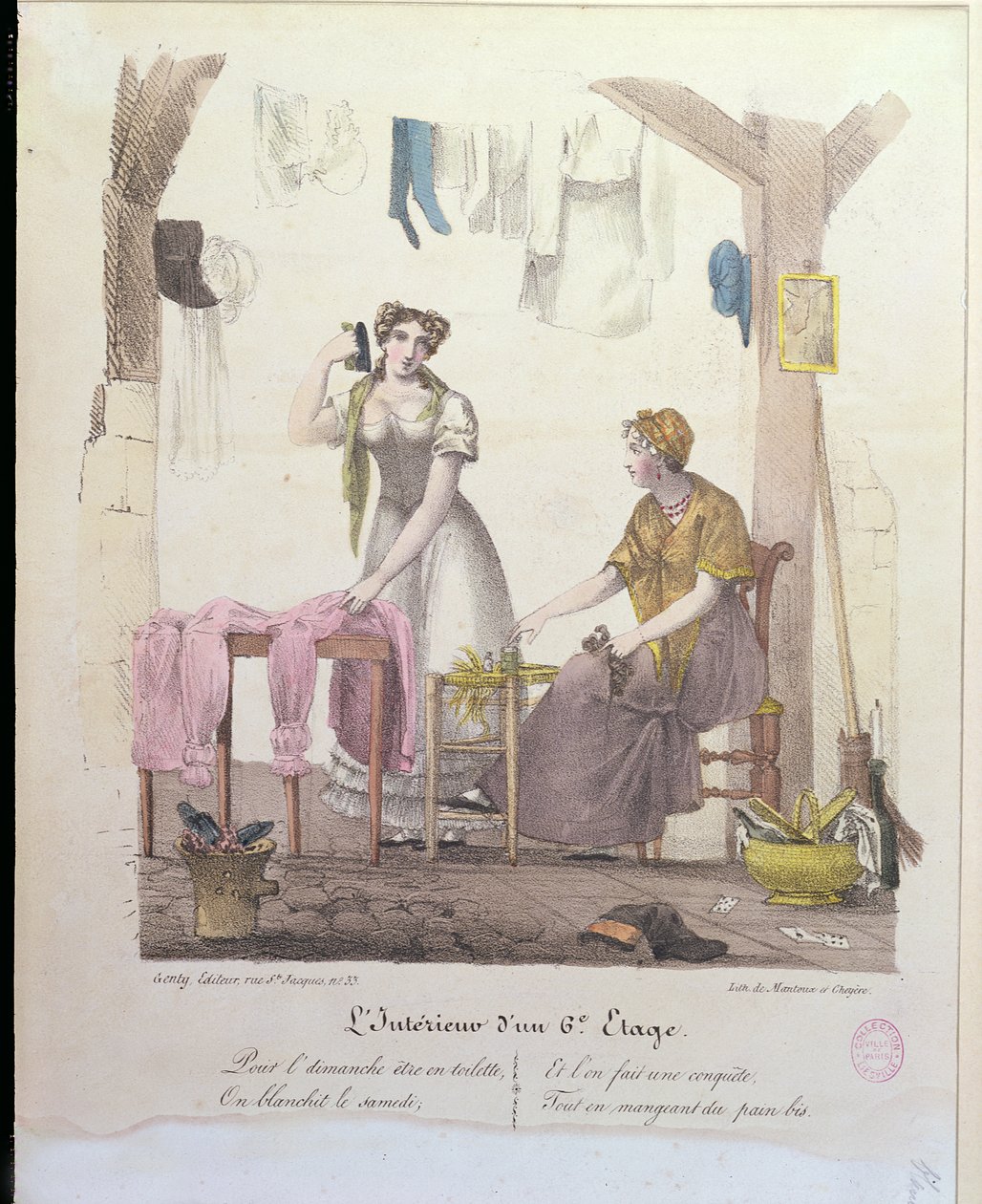 Ett rum på sjätte våningen, graverad av Montoux och Cheyere, 1830 av French School