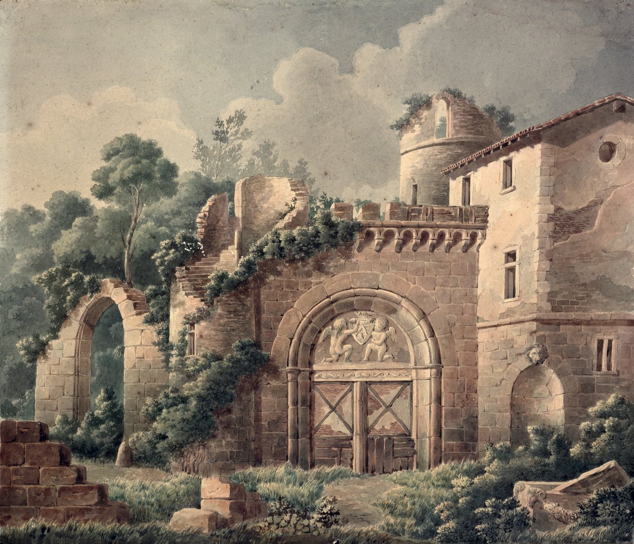 A Ruined Castle, c.1820 (wc på papper) av French School