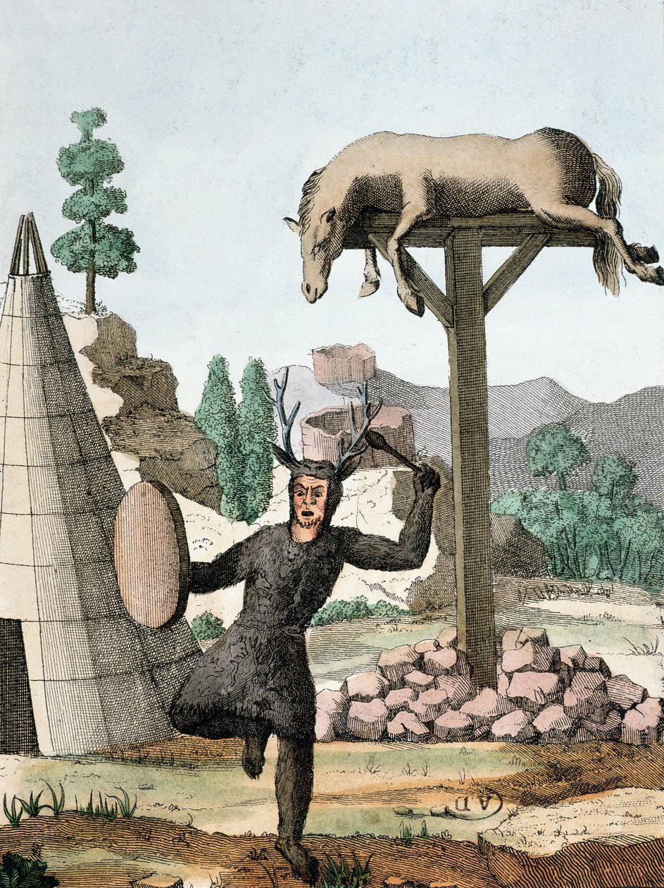 En sibirisk tartarisk shaman och begravningsplats, c.1811 av French School