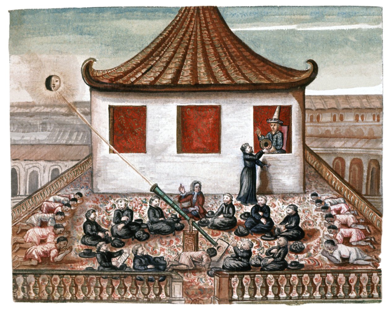 En solförmörkelse i Siam, ca 1700 (akvarell) av French School