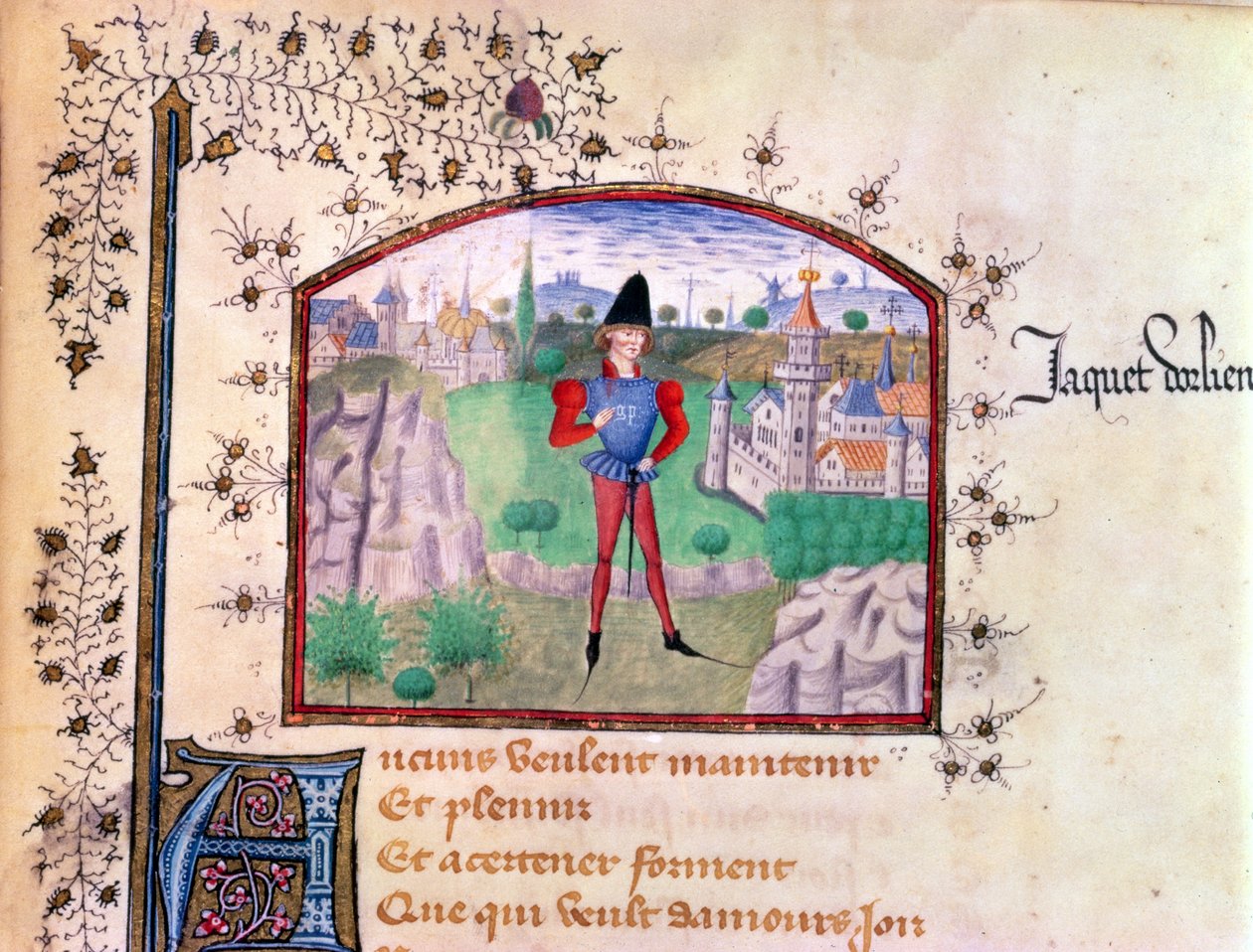 En trubadur, från boken om hundra ballader av Jean Le Seneschal av French School