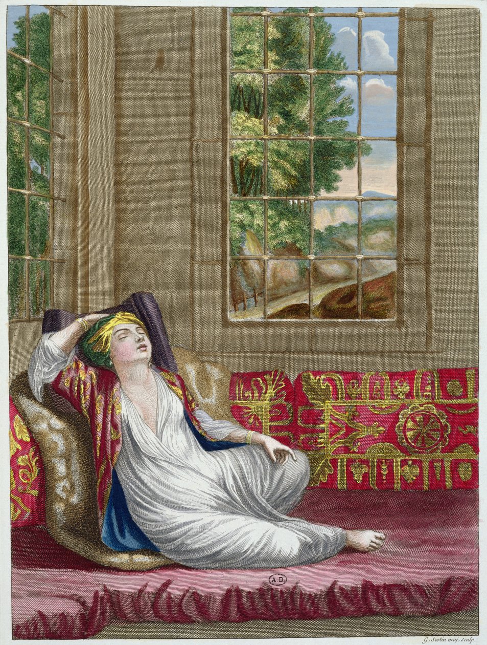 En turkisk kvinna, från Recueil dEstampes sur les Costumes du Levant, graverad av Gerard Jean Baptiste Scotin (1671-1716) 1707-08 av French School