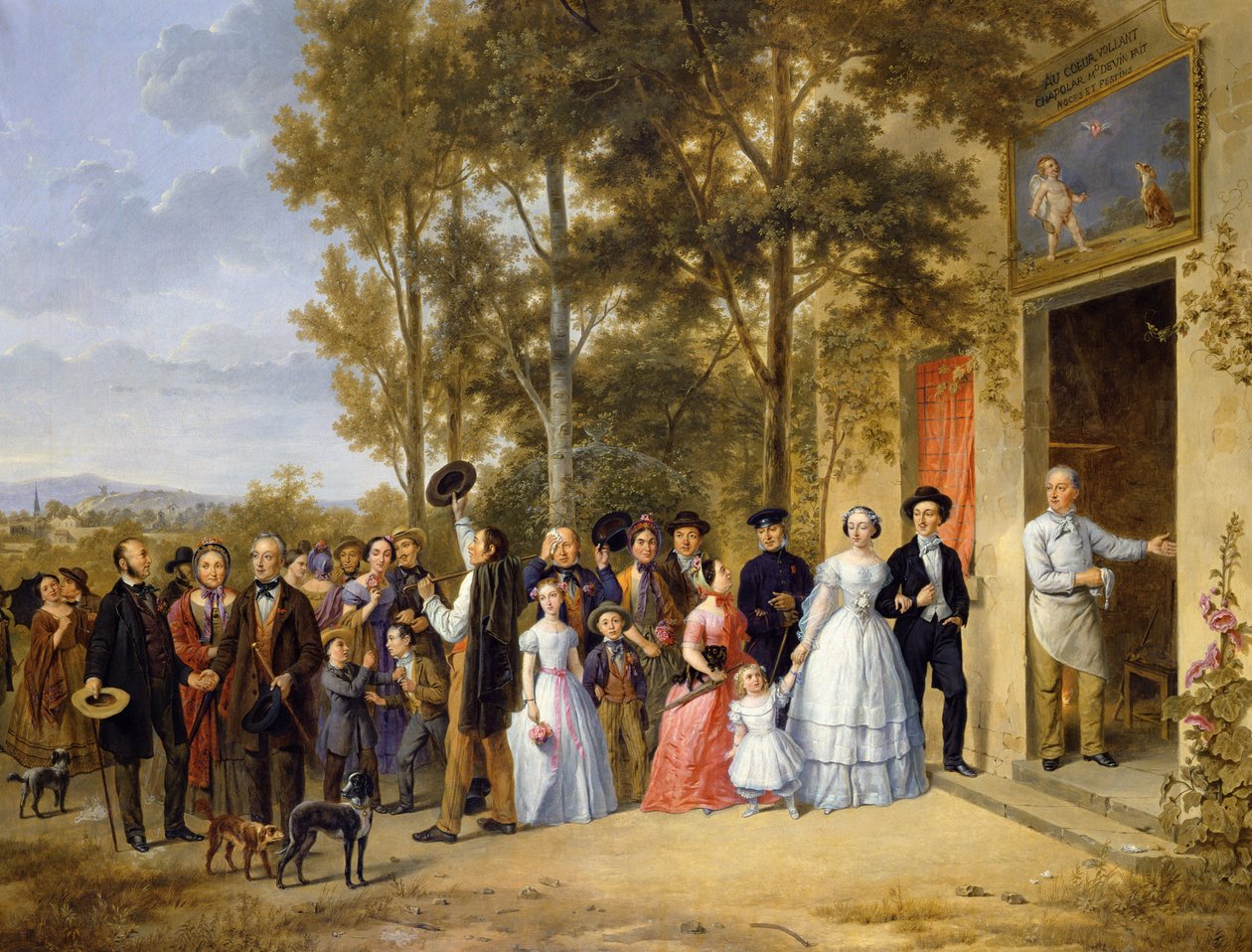 Ett bröllop vid Coeur Volant, Louveciennes, ca 1850 av French School