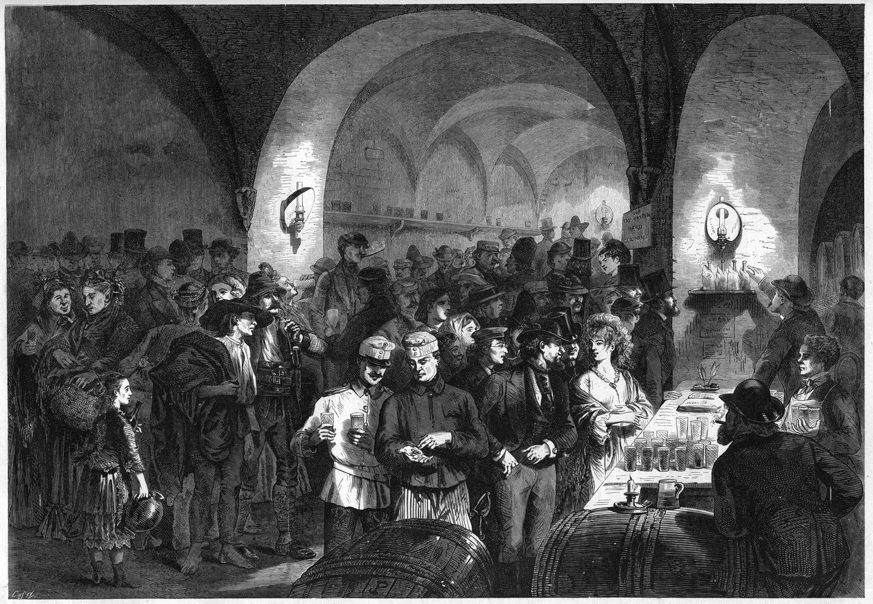 Ett kafé ligger i källaren i Esterhazy Palace (Esterhazy Keller) i Wien, Österrike av French School