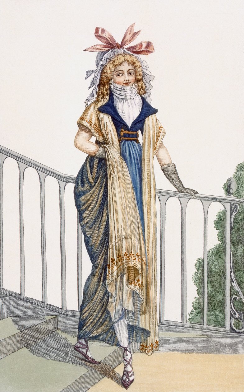 En promenadklänning i lantlig stil, illustration från Journal des Dames et des Modes, 1797 av French School