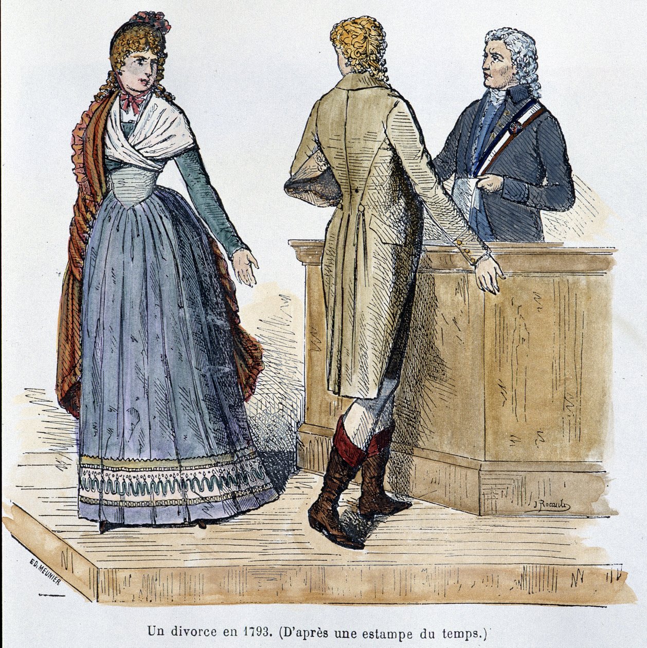 En skilsmässa 1793 - i "" Paris genom århundradena"" av Kenouillac av French School