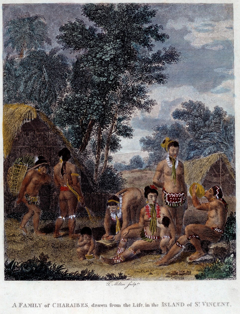 En familj av karibindianer från ön Saint Vincent i Västindien Gravyr från 1800-talet Chartres Museum of Fine Arts av French School