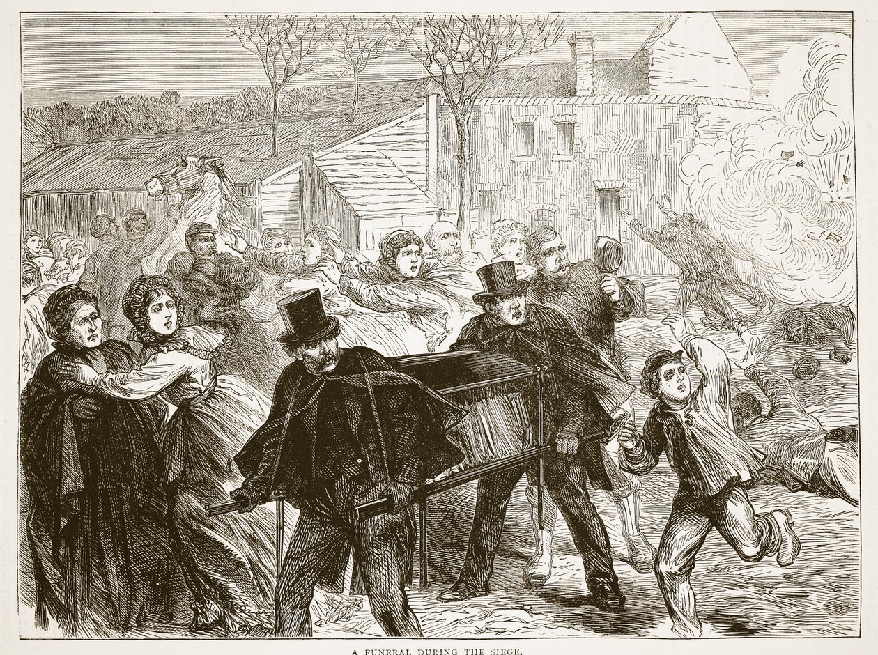 En begravning under belägringen, mars 1871, illustration från Cassells historia om kriget mellan Frankrike och Tyskland, 1870-1871 av French School