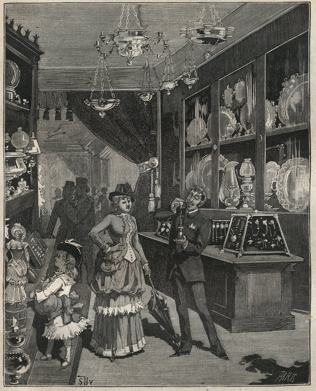 En guldbutik i Frankrike på 1800-talet. Gravyr från 1885 i "" Les arts et metiers illustres"" av Adolphe BITARD. av French School