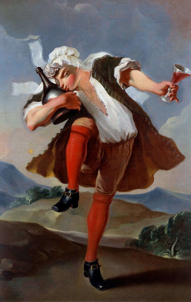 En bra flaska vin handlare tecken. Anonym målning omkring 1760. Sön. 0,98x0,66 m Paris, Musee Carnavalet - A La Bonne-flaska. Skyltbräda för en vinhandlare. Anonym målning ca 1760. 0,98 x 0,66 m. Carnavalet-museet, Paris av French School