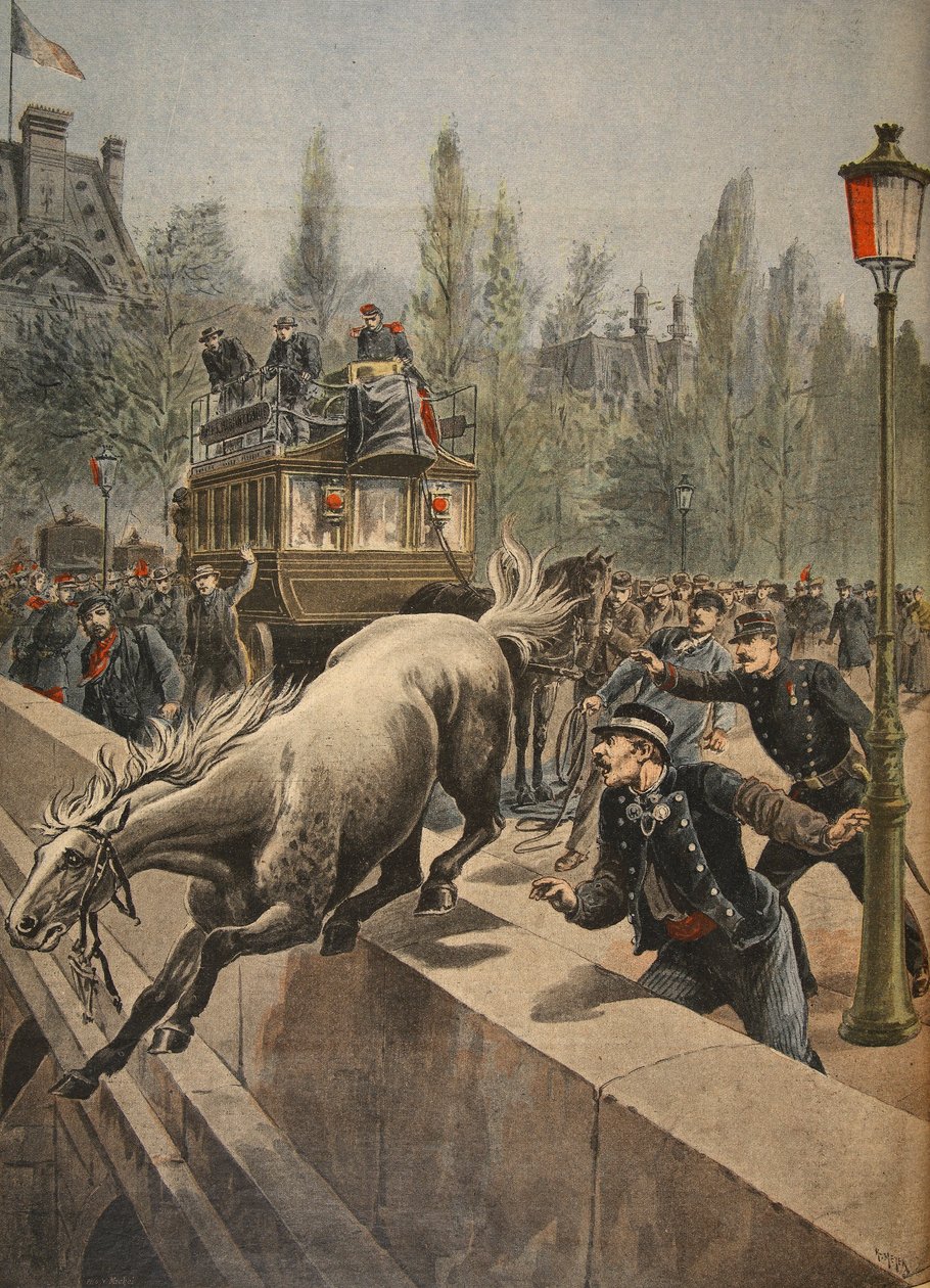 En häst som begår självmord, illustration från Le Petit Journal: Supplement illustre, 1898 av French School