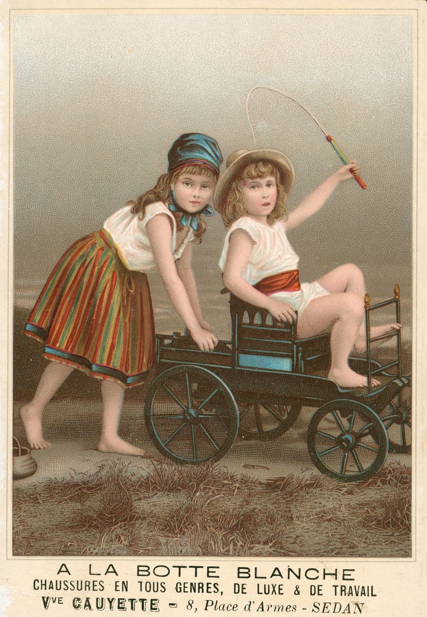 A la Botte Blanche Fransk reklam för skor (chromolitho) av French School