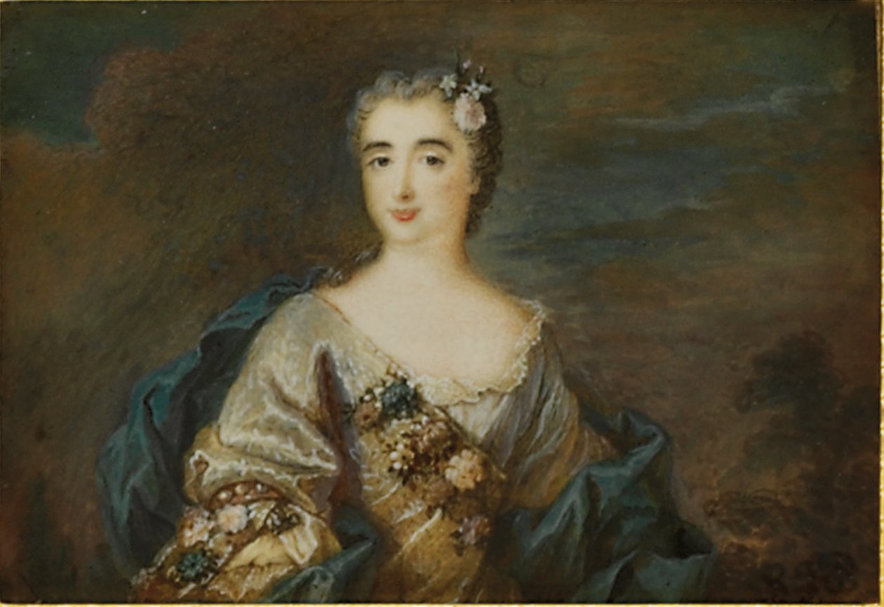 En dam som heter Louise-Jeanne de Durfot, Duchesse de Mazarin et de la Meilleraye, ca 1750 av French School