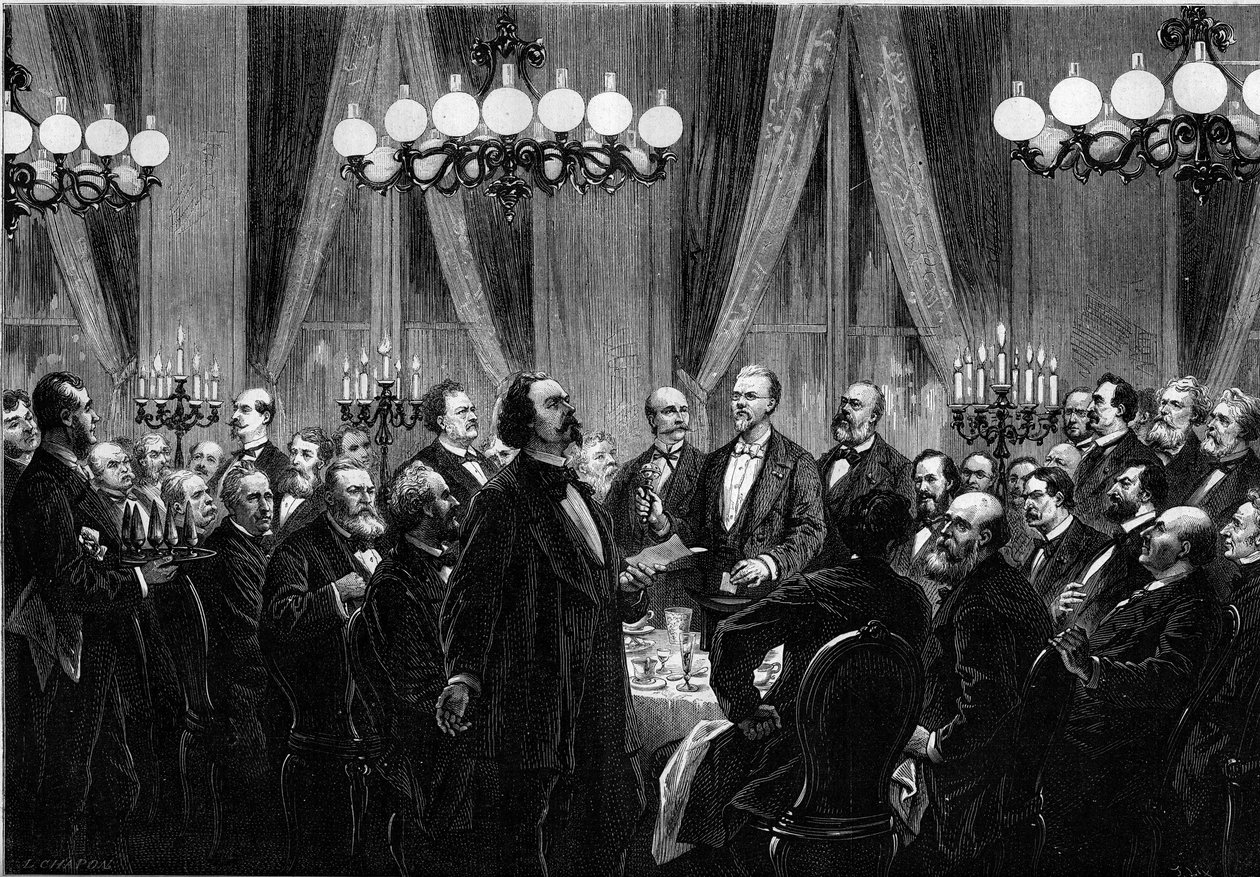 Ett möte i "Societe du Caveau" 1879, där personligheter från scenen samlades för en sångmiddag där var och en komponerar sånger. Sångaren Duprez, Clairville (Louis Francois Nicolaie av French School