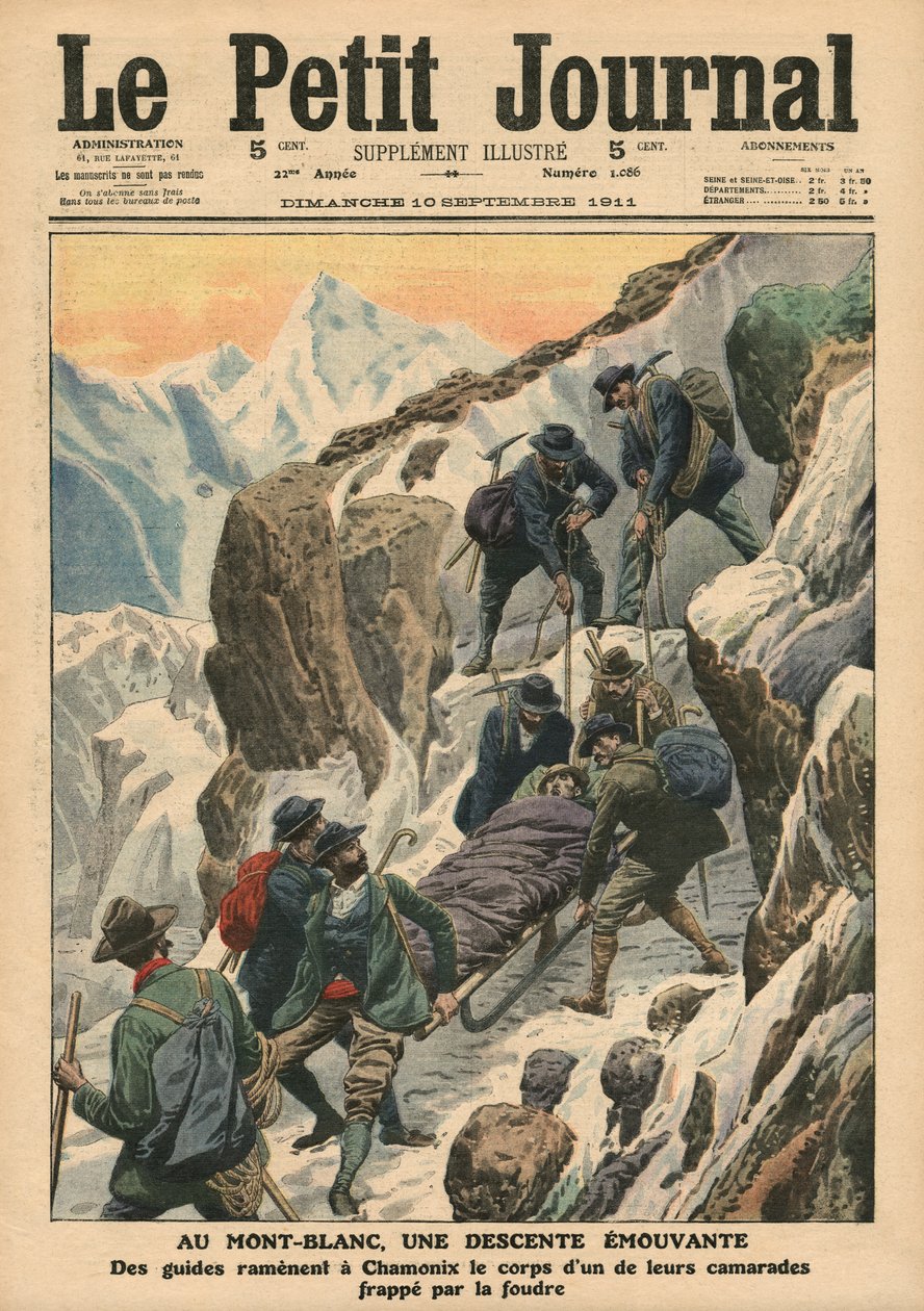 En rörlig nedstigning nerför Mont Blanc, illustration från 