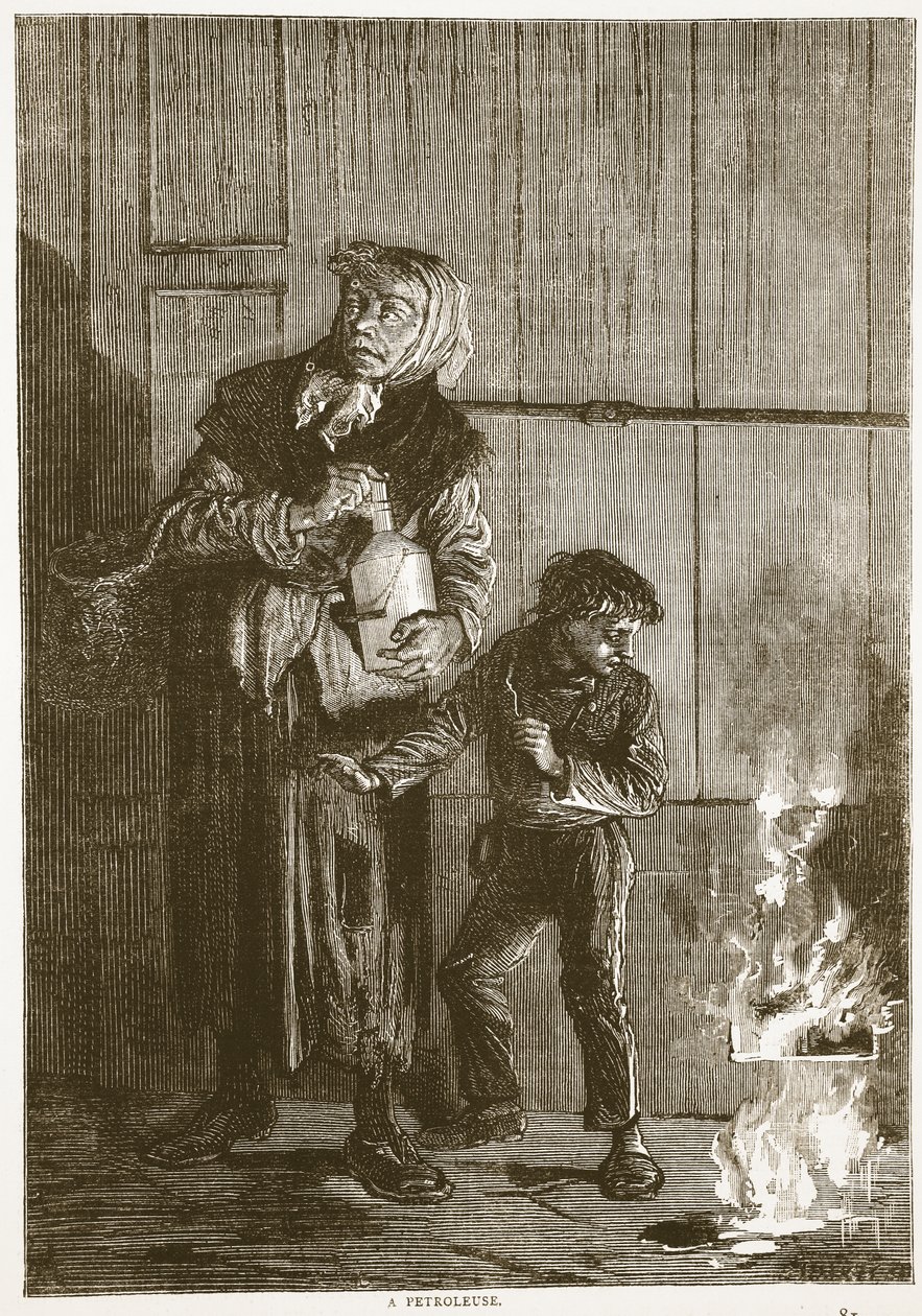 En petroleuse, april 1871, illustration från Cassells historia om kriget mellan Frankrike och Tyskland, 1870-1871 av French School