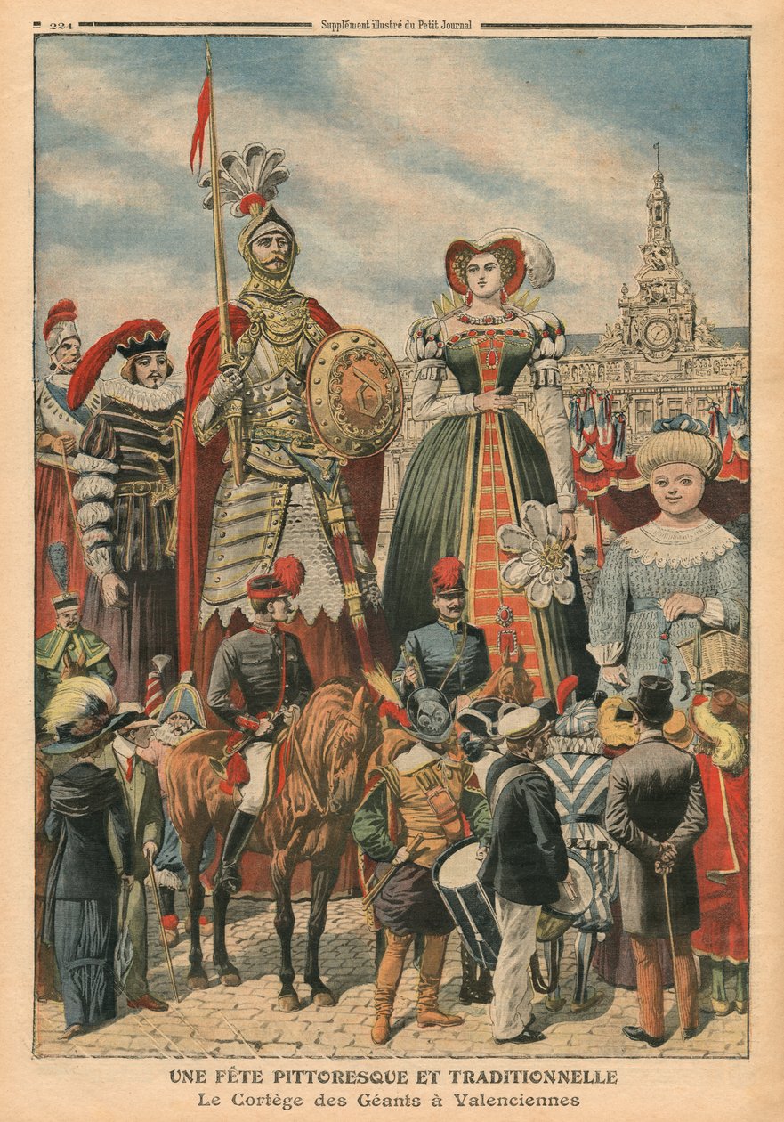 En pittoresk och traditionell fest, jättarnas procession i Valenciennes, illustration från 