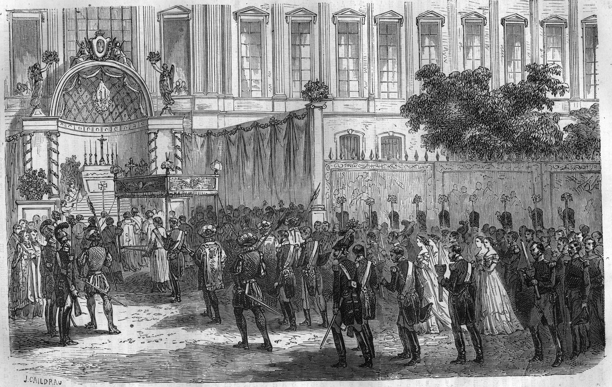 En procession ledd och ledd av jesviterna på 1800-talet. Gravyr i "Histoire des Papes-Rois-Queen and Empereurs a travers les centuries"" av Maurice Lachatre av French School