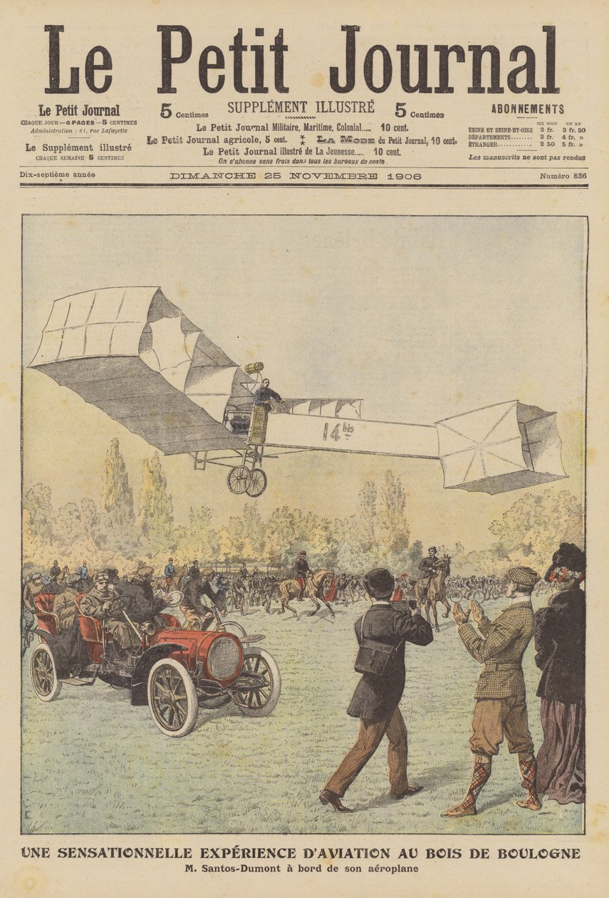 En sensationell flygning i Bois de Boulogne, Paris (färglitografi) av French School