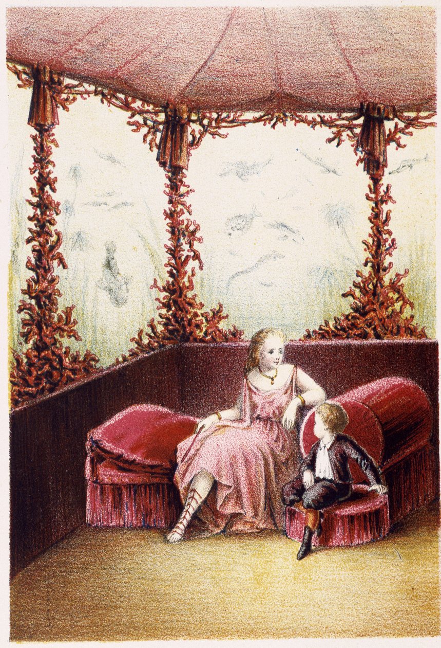 En kvinna som pratar med en pojke - i "" Resan till havets botten"" av H. de la Blanchère. Paris, red. Jouvet et Cie, sd. 1880. (dubbel 02940) av French School