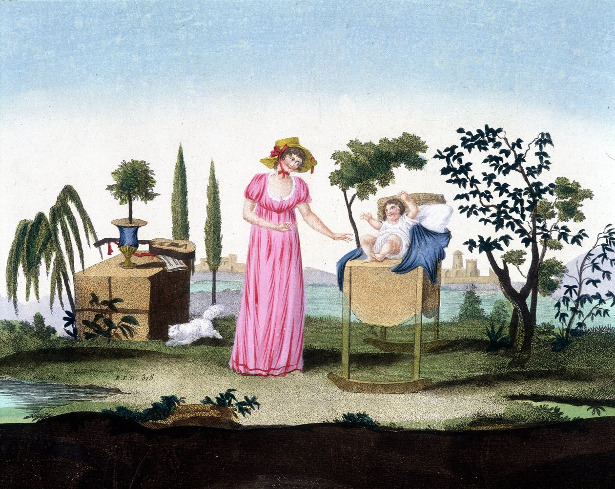 En ung mor med sitt nyfödda barn. Arts deco. Cirka 1810. av French School