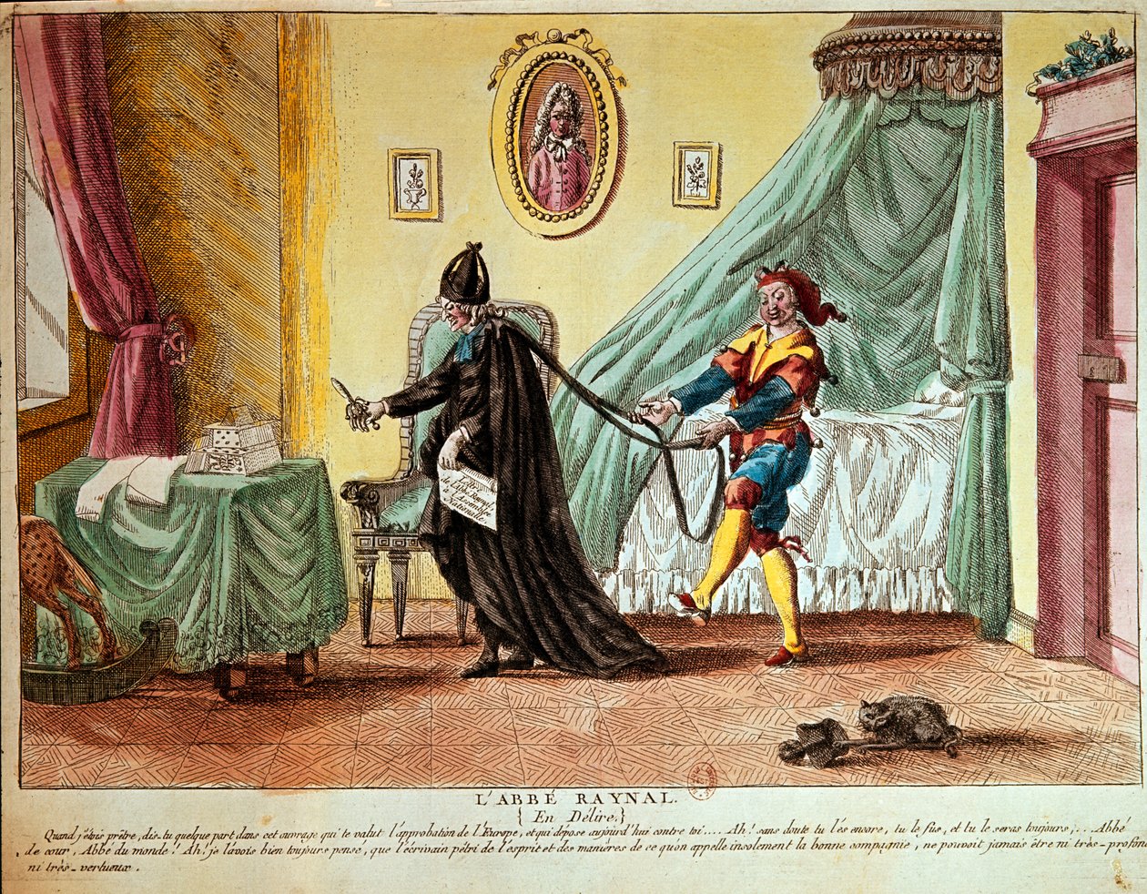 Abbé Raynal i en delirium, ca 1790 (handfärgad etsning) av French School