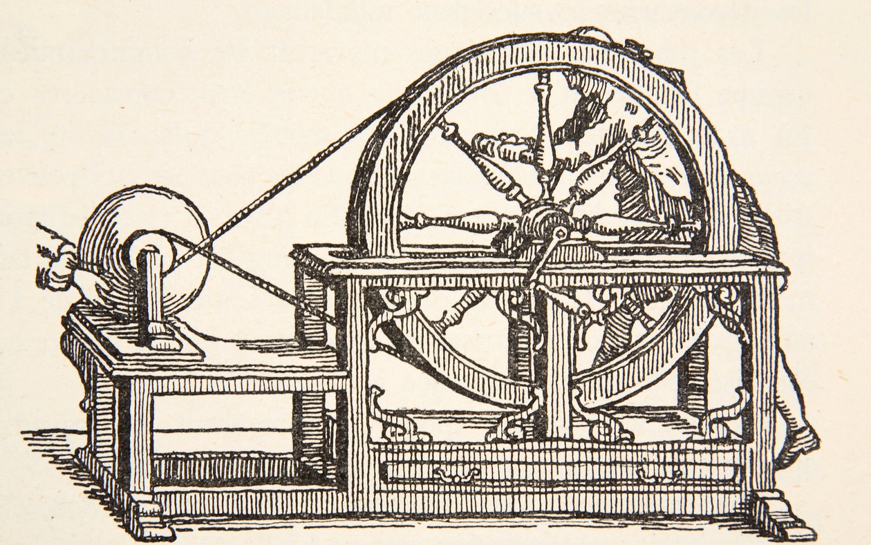 Abbe Nollets elmaskin, 1746, kopia av Boris Mestchersky (d.1957) illustration från Histoire de la Nation Francaise, Sciences, Volumes I & II, av Gabriel Hanotaux (1853-1944), 1924 av French School