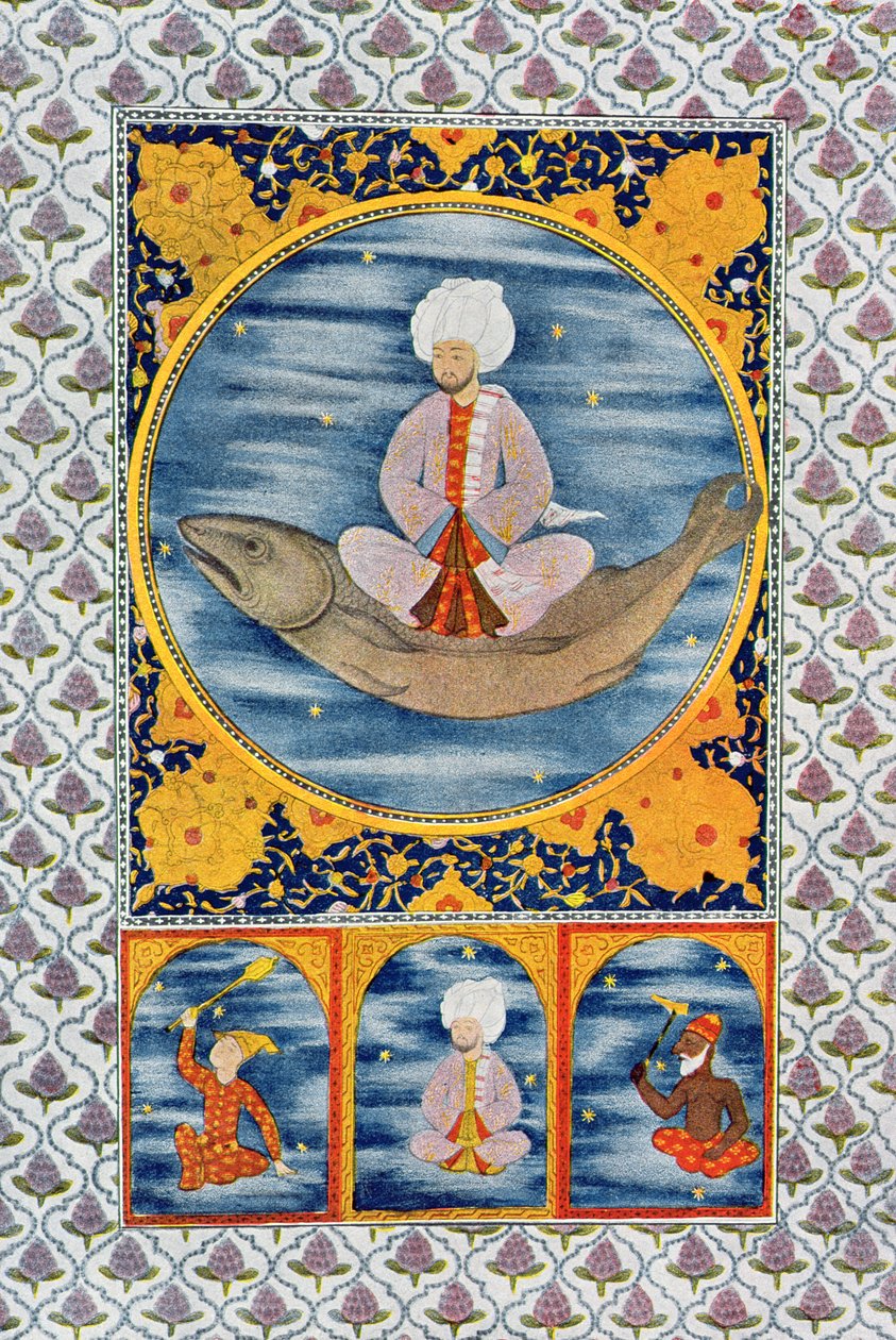 Abdallah of the Sea, illustration från The Arabian Nights, 1895 (färgstick) av French School