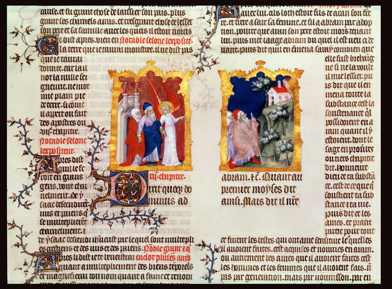 Abraham och Sara lämnar Kaldeernas Ur för Kanaan, från The Bible of Jean de Sy, ca 1355 av French School
