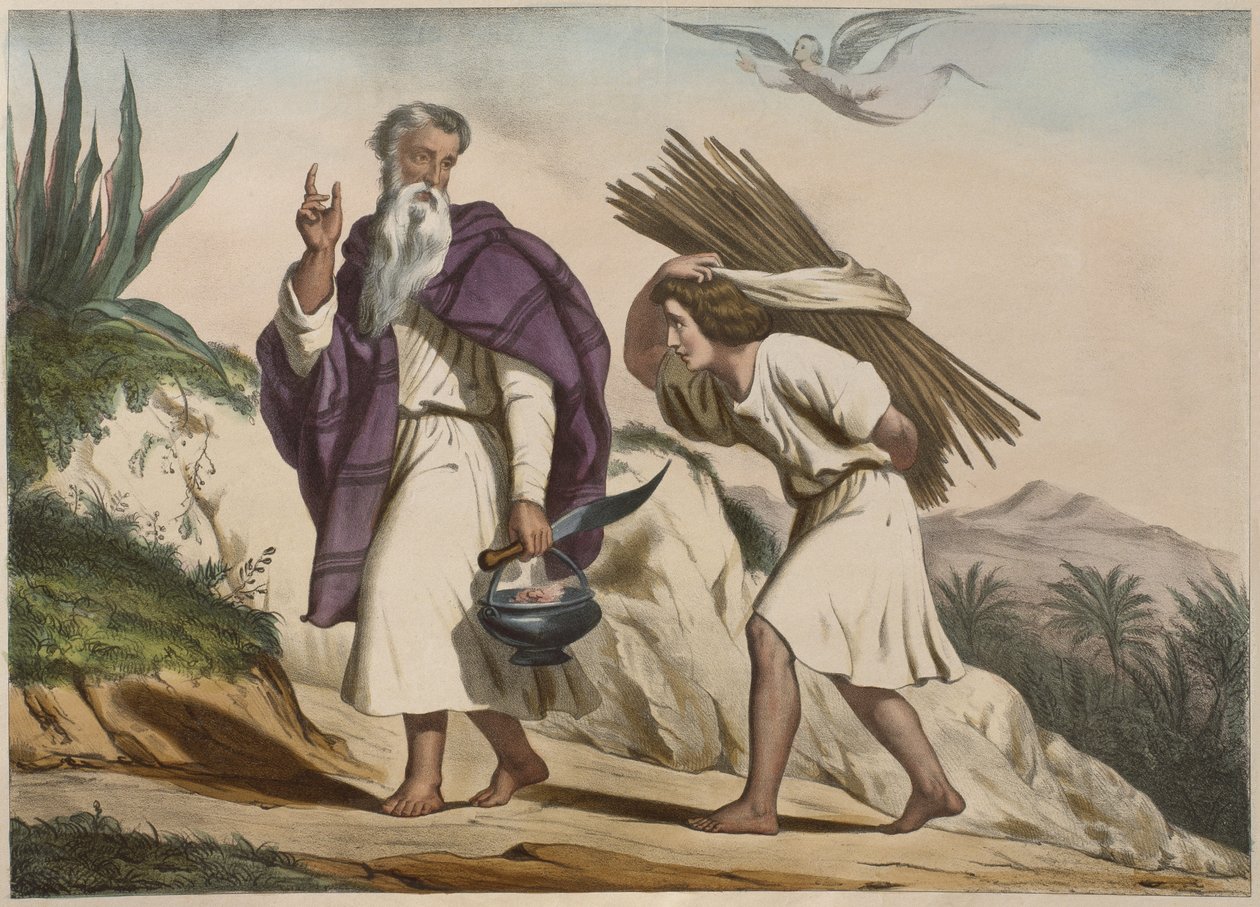 Abraham tar Isak till Mount Moriah, illustration från en katekes LHistoire Sainte, utgiven av Charles Delagrave, Paris av French School
