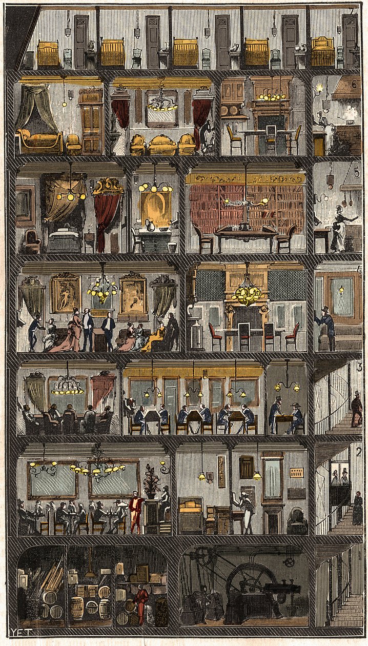 Boende i Paris - Tvärsnitt av ett parisiskt hus 1885 - Tvärsnitt av ett hus i Paris 1885. i "" La Nature. Granskning av vetenskaper och deras tillämpningar för konst och industri.”” av French School