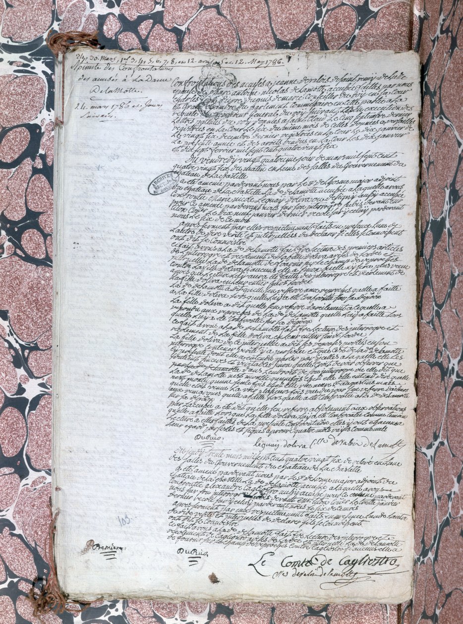 Berättelse om konfrontationen mellan Comtesse de la Motte och Cagliostro under rättegången angående Queens halsband, 24 maj 1786 av French School