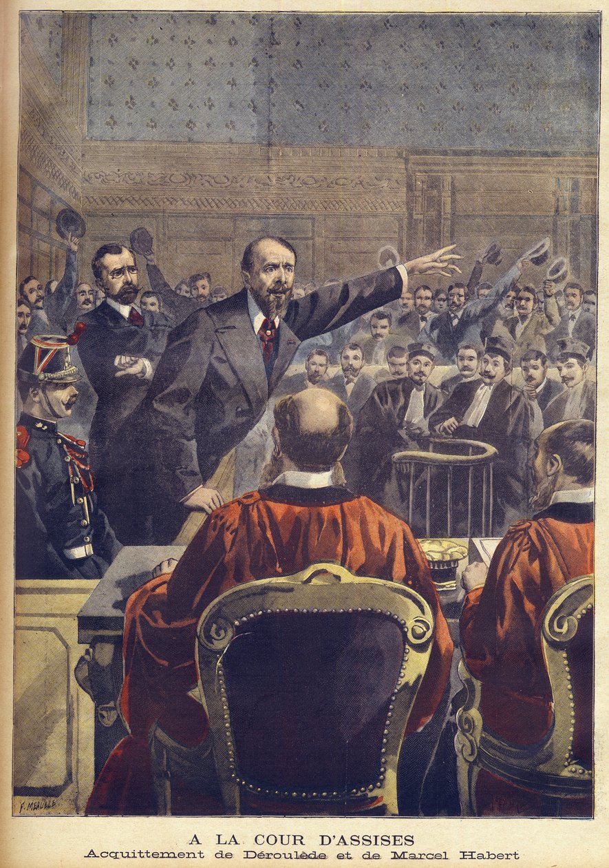 Frikännande av Paul Deroulede och Marcel Habert vid Paris Assize Court i "Le Petit journal", juni 1899 (gravyr) av French School