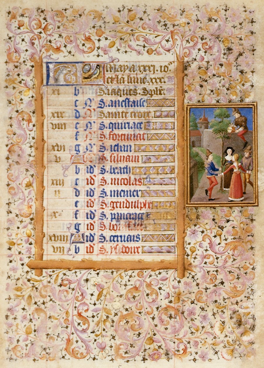 Add.25695 fol.5 Kalendersida för maj, från en timbok (vellum) av French School